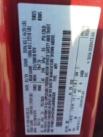 Photo 14 from auction – 2019 FORD ESCAPE SEL with VIN 1FMCU0HD3KUA90020