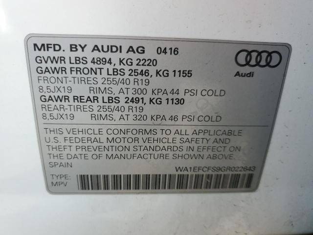 Photo 14 from auction – 2016 AUDI Q3 PREMIUM with VIN WA1EFCFS9GR022643