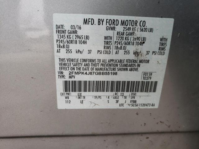Photo 14 from auction – 2016 FORD EDGE SEL with VIN 2FMPK4J87GBB55198