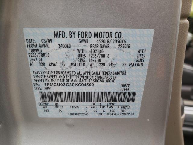 Photo 14 from auction – 2009 FORD ESCAPE XLT with VIN 1FMCU03G39KC04590