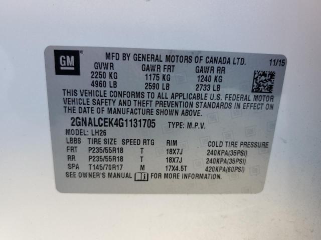 Photo 14 from auction – 2016 CHEVROLET EQUINOX LT with VIN 2GNALCEK4G1131705