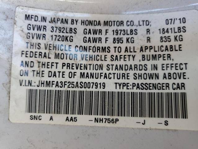 Photo 10 from auction – 2010 HONDA CIVIC HYBR with VIN JHMFA3F25AS007919