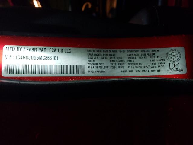 Photo 14 from auction – 2021 DODGE DURANGO GT with VIN 1C4RDJDG5MC863101