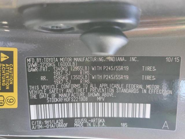 Photo 14 from auction – 2015 TOYOTA HIGHLANDER with VIN 5TDDKRFH0FS221908