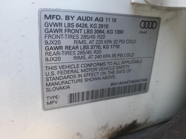 Photo 14 from auction – 2019 AUDI Q7 PREMIUM with VIN WA1AHAF74KD021043