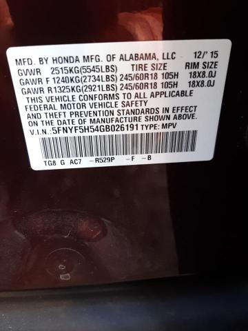 Photo 14 from auction – 2016 HONDA PILOT EXL with VIN 5FNYF5H54GB026191