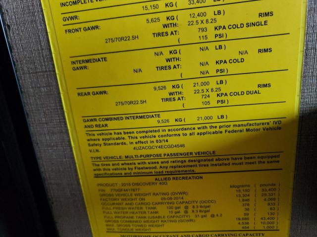 Photo 10 from auction – 2014 FLEE MOTORHOME with VIN 4UZACGCY4ECGD4546