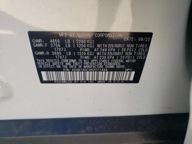 Photo 14 from auction – 2022 SUBARU OUTBACK PR with VIN 4S4BTADC2N3277468