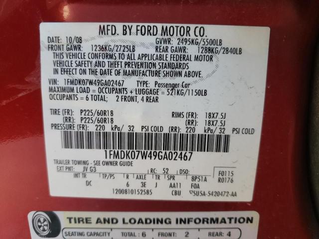Photo 14 from auction – 2009 FORD TAURUS X E with VIN 1FMDK07W49GA02467
