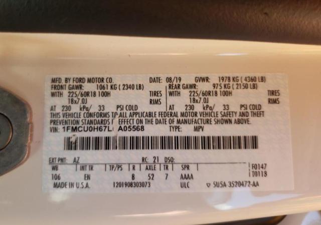 Photo 14 from auction – 2020 FORD ESCAPE SEL with VIN 1FMCU0H67LUA05568