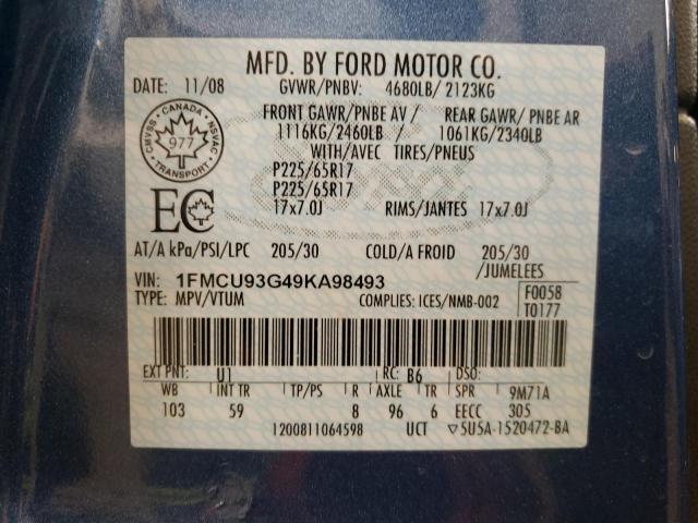 Photo 14 from auction – 2009 FORD ESCAPE XLT with VIN 1FMCU93G49KA98493