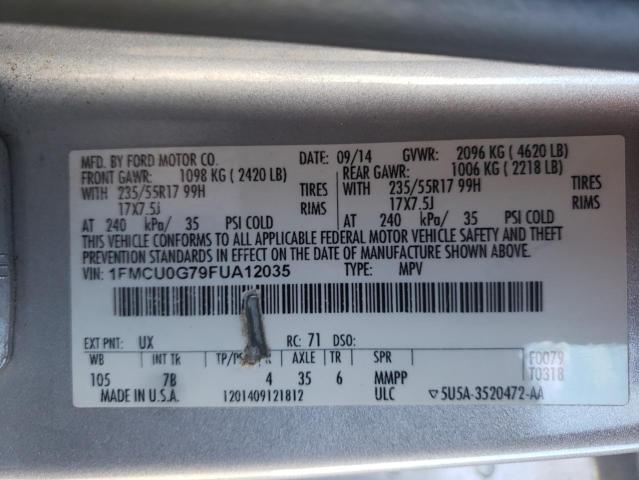 Photo 14 from auction – 2015 FORD ESCAPE SE with VIN 1FMCU0G79FUA12035