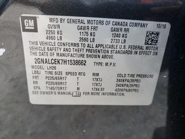 Photo 14 from auction – 2017 CHEVROLET EQUINOX LT with VIN 2GNALCEK7H1538662