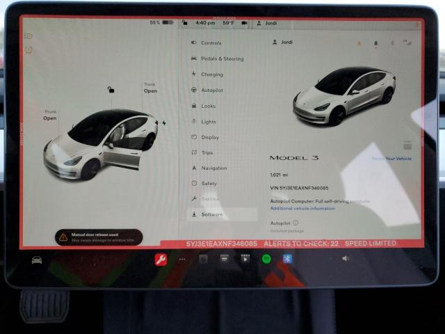 Photo 9 from auction – 2022 TESLA MODEL 3 with VIN 5YJ3E1EAXNF346085