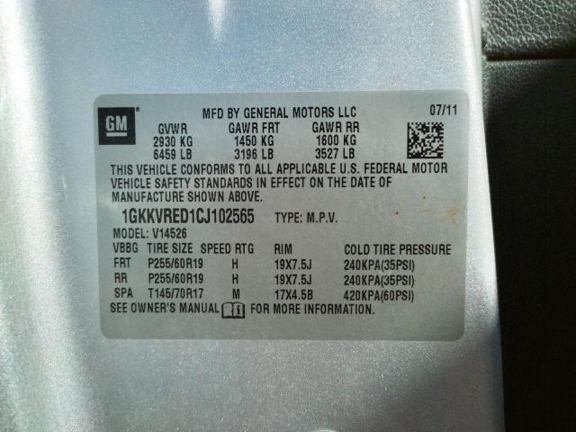 Photo 14 from auction – 2012 GMC ACADIA SLT with VIN 1GKKVRED1CJ102565