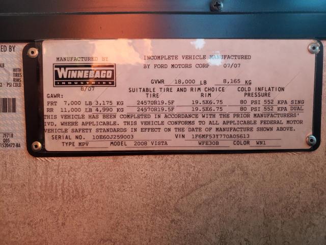 Photo 10 from auction – 2007 WINNEBAGO VISTA with VIN 1F6MF53Y770A05613