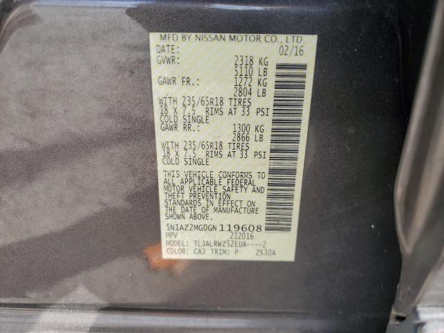 Photo 14 from auction – 2016 NISSAN MURANO S with VIN 5N1AZ2MG0GN119608