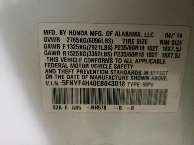 Photo 14 from auction – 2014 HONDA PILOT EX with VIN 5FNYF4H40EB043018