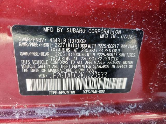 Photo 14 from auction – 2019 SUBARU CROSSTREK with VIN JF2GTAEC2KH223533