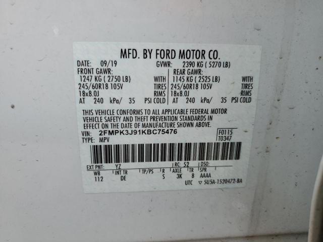 Photo 14 from auction – 2019 FORD EDGE SEL with VIN 2FMPK3J91KBC75476
