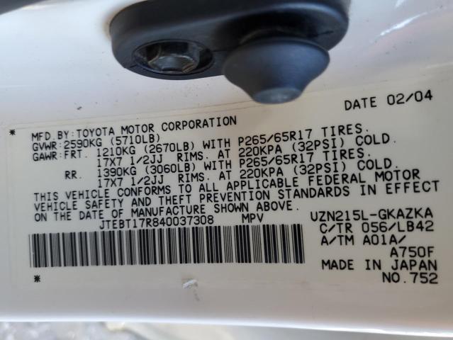 Photo 14 from auction – 2004 TOYOTA 4RUNNER LI with VIN JTEBT17R840037308