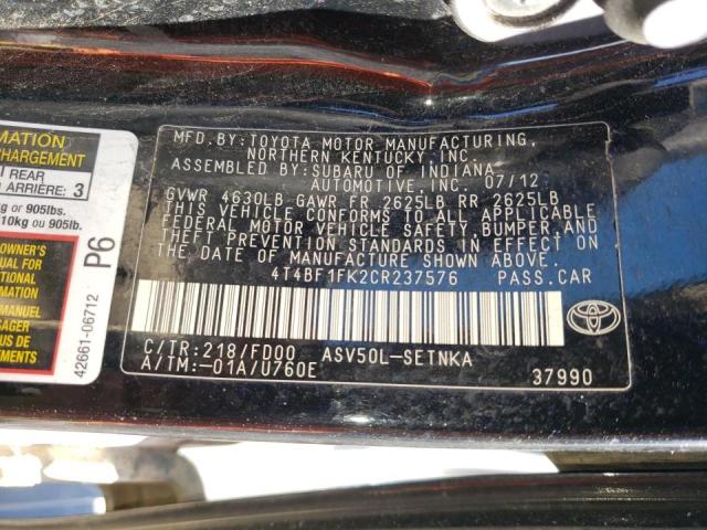 Photo 10 from auction – 2012 TOYOTA CAMRY BASE with VIN 4T4BF1FK2CR237576