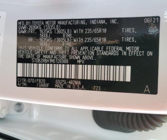 Photo 14 from auction – 2021 TOYOTA HIGHLANDER with VIN 5TDBZRBH1MS126988
