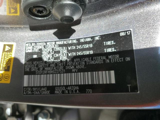 Photo 14 from auction – 2017 TOYOTA HIGHLANDER with VIN 5TDYZRFH9HS227531