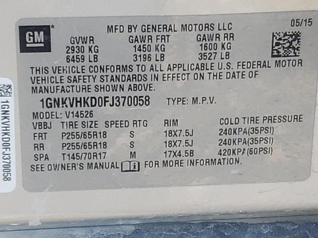 Photo 14 from auction – 2015 CHEVROLET TRAVERSE L with VIN 1GNKVHKD0FJ370058