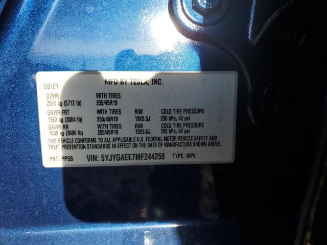 Photo 14 from auction – 2021 TESLA MODEL Y with VIN 5YJYGAEE7MF244258