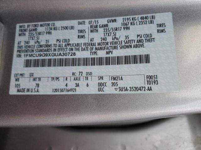 Photo 14 from auction – 2016 FORD ESCAPE SE with VIN 1FMCU9G9XGUA30728