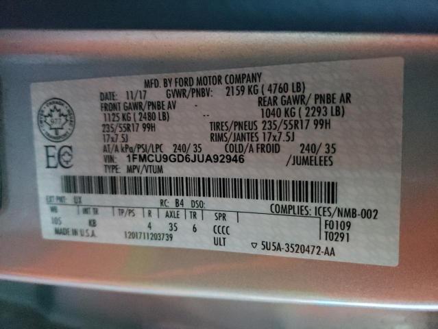 Photo 14 from auction – 2018 FORD ESCAPE SE with VIN 1FMCU9GD6JUA92946