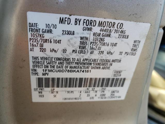 Photo 14 from auction – 2011 FORD ESCAPE XLT with VIN 1FMCU0D78BKA74181