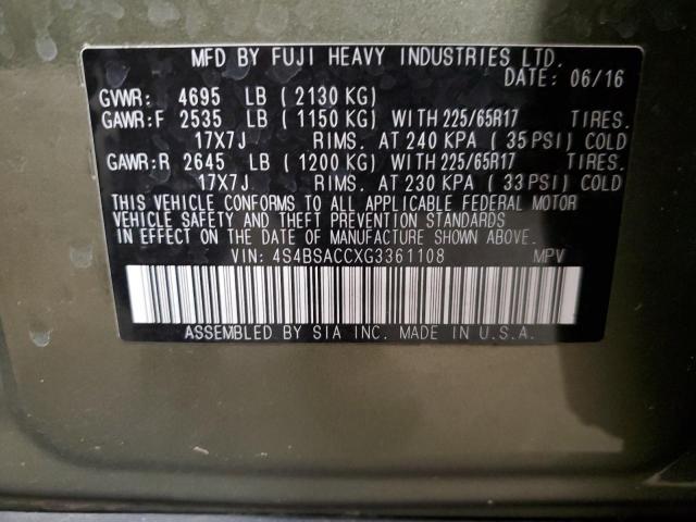 Photo 14 from auction – 2016 SUBARU OUTBACK 2. with VIN 4S4BSACCXG3361108