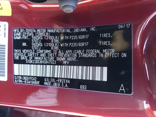 Photo 14 from auction – 2017 TOYOTA SIENNA LE with VIN 5TDKZ3DC8HS847023
