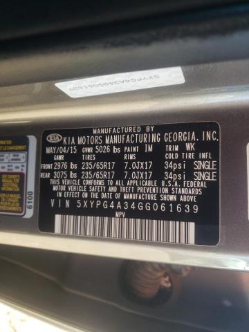 Photo 14 from auction – 2016 KIA SORENTO LX with VIN 5XYPG4A34GG061639