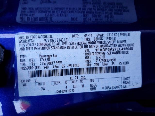 Photo 14 from auction – 2014 FORD FOCUS SE with VIN 1FADP3K27EL415048