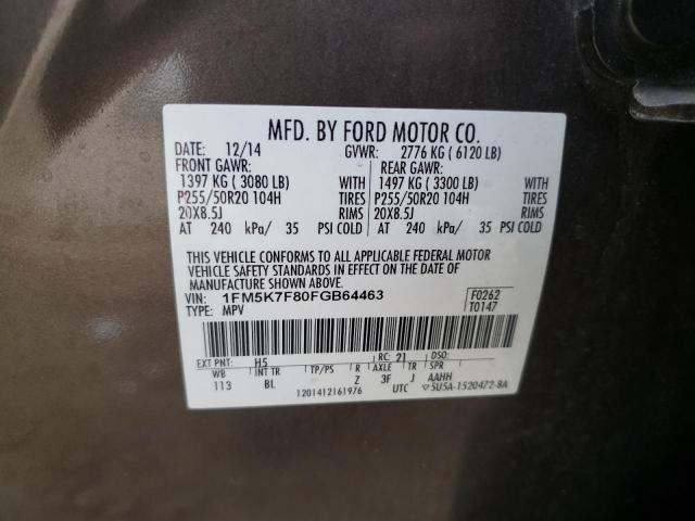 Photo 14 from auction – 2015 FORD EXPLORER L with VIN 1FM5K7F80FGB64463