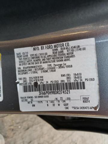 Photo 10 from auction – 2013 FORD FUSION SE with VIN 3FA6P0H98DR274521