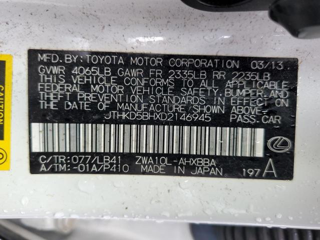 Photo 14 from auction – 2013 LEXUS CT 200 with VIN JTHKD5BHXD2146945