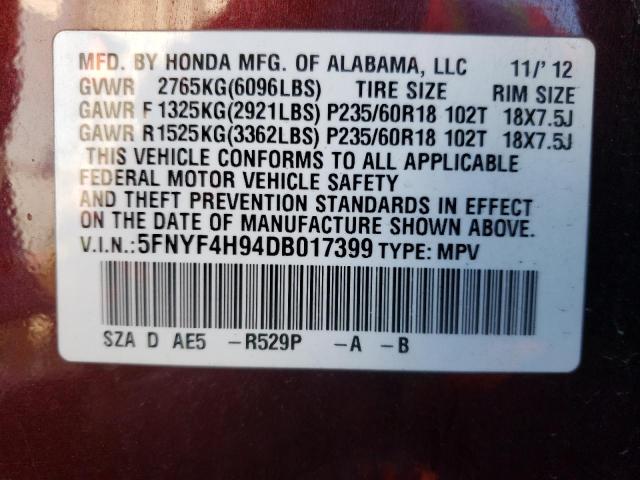 Photo 14 from auction – 2013 HONDA PILOT TOUR with VIN 5FNYF4H94DB017399