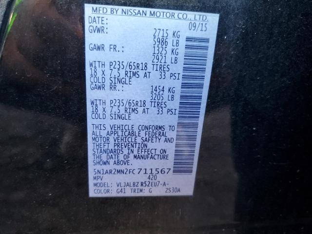 Photo 14 from auction – 2015 NISSAN PATHFINDER with VIN 5N1AR2MN2FC711567