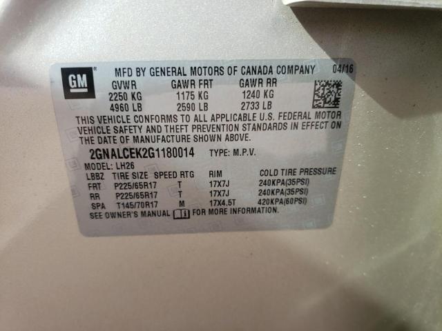 Photo 14 from auction – 2016 CHEVROLET EQUINOX LT with VIN 2GNALCEK2G1180014