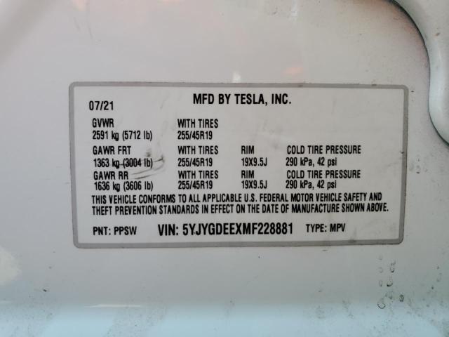Photo 14 from auction – 2021 TESLA MODEL Y with VIN 5YJYGDEEXMF228881