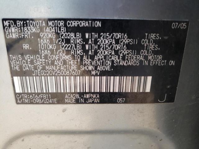 Photo 14 from auction – 2005 TOYOTA RAV4 with VIN JTEGD20V250087607