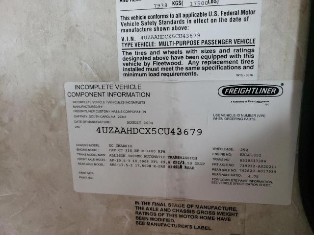 Photo 10 from auction – 2005 FTWD MOTORHOME with VIN 4UZAAHDCX5CU43679