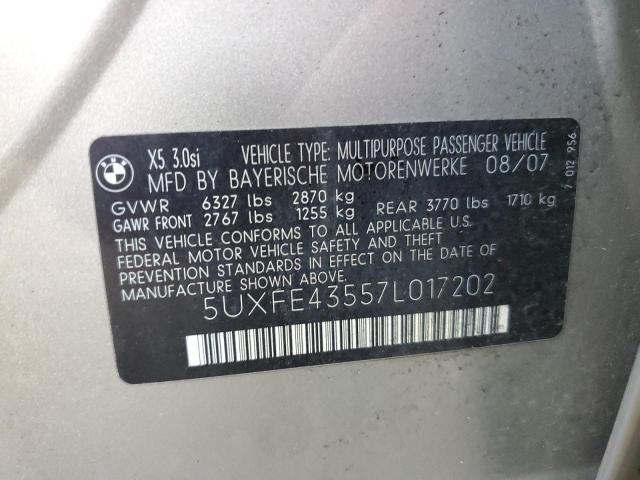 Photo 14 from auction – 2007 BMW X5 3.0I with VIN 5UXFE43557L017202