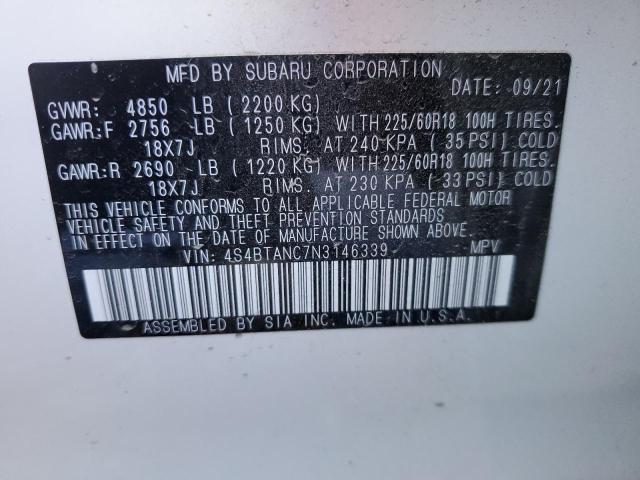 Photo 14 from auction – 2022 SUBARU OUTBACK LI with VIN 4S4BTANC7N3146339