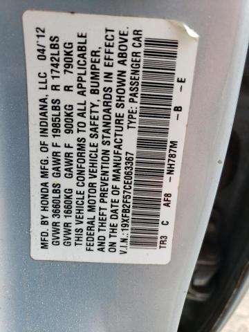 Photo 10 from auction – 2012 HONDA CIVIC LX with VIN 19XFB2F57CE063367