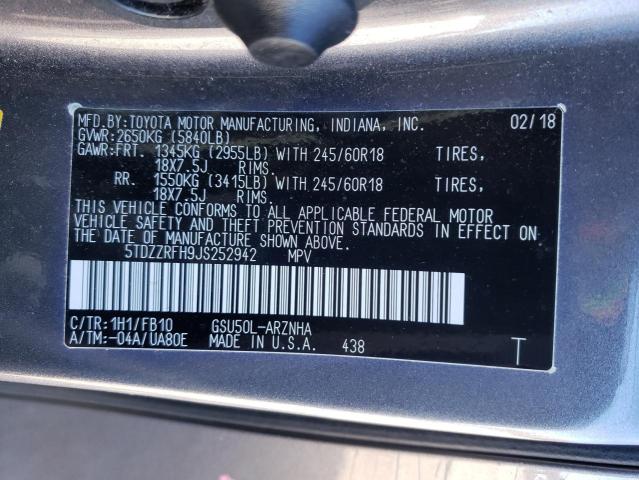 Photo 14 from auction – 2018 TOYOTA HIGHLANDER with VIN 5TDZZRFH9JS252942